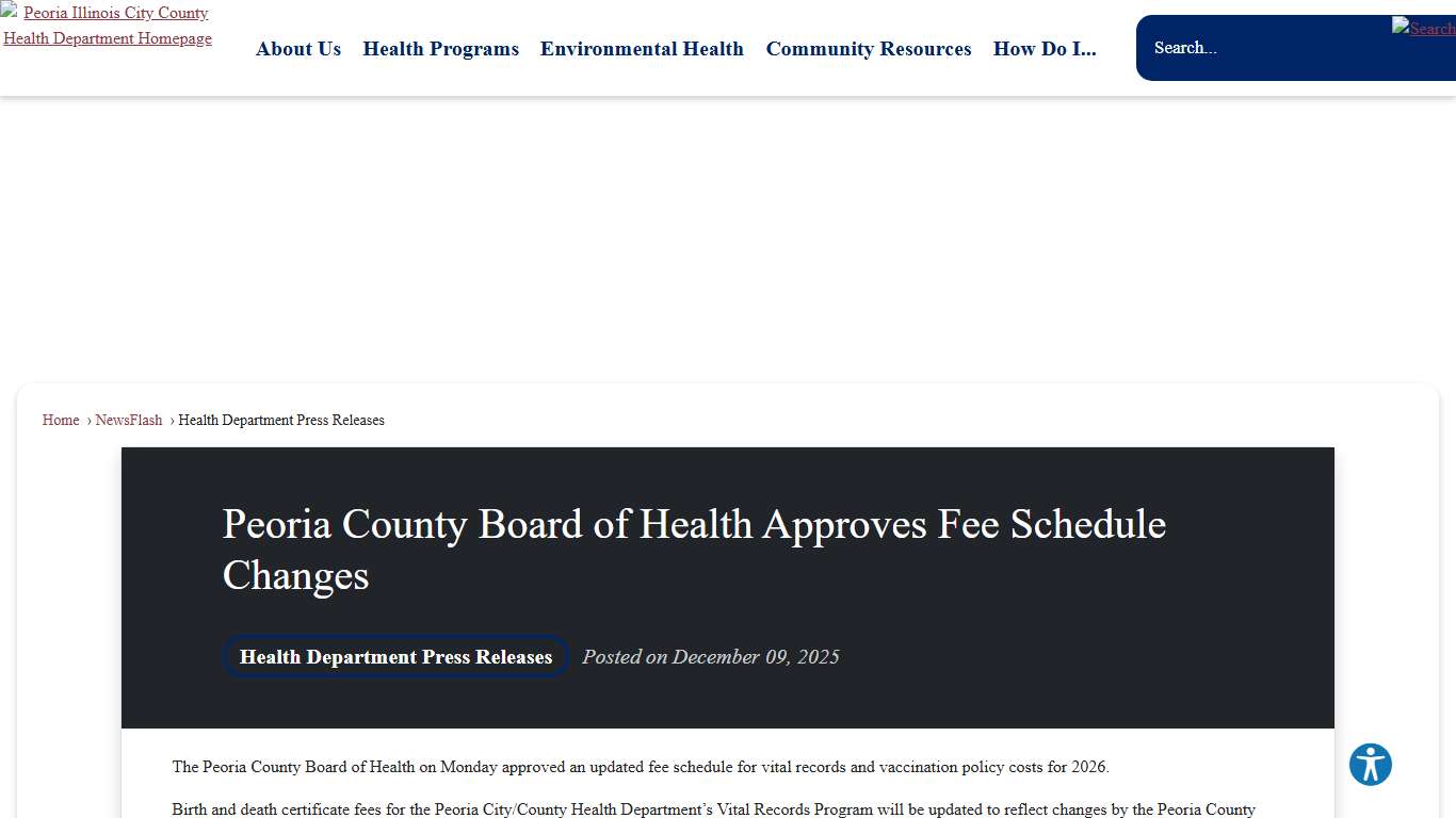 Peoria County Board of Health Approves Fee Schedule Changes • Peoria City/County Health Department
