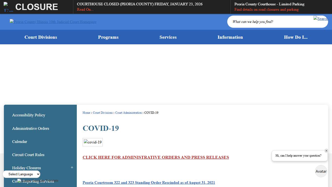 COVID-19 Peoria County Tenth JCC, IL