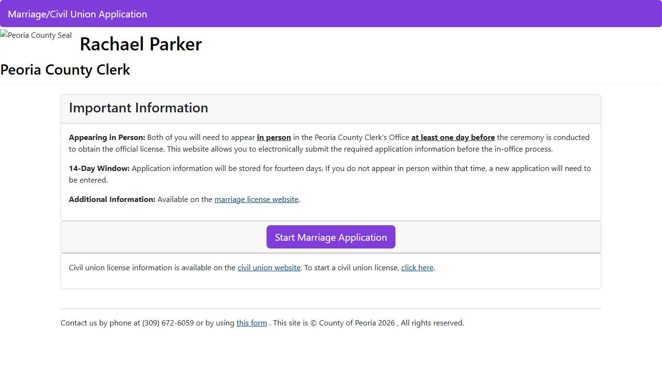 Peoria County Marriage License Application